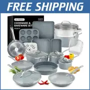 20-Piece Induction-Compatible Non-Stick Cookware Set with Elegant Granite Finish