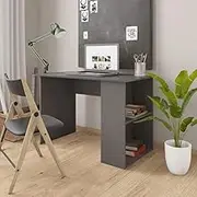 High Gloss Grey Desk for Home Office Computer, Engineered Wood Table, Space-Saving Adjustable Standing Desk