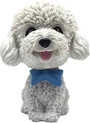 IBWell Mini Bobbing-Head Dog for Car Dash Board Decor,dashboard Doggy Puppy Teddy Toy with Adhesive Tab（Poodle） (White)