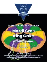 FNG Coffees-Mardi Gras King Cake Flavored DECAF Coffee-Ground or WH Bean- 16 oz