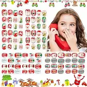 Christmas Press on Nails for Kids Fake Nails 100 PCS Santa Claus Christmas Tree Press On Nails Children Pre-glue Stick on Nails for Little Girls Short Glue on Nails for Toddlers Glitter Stick On False Nail for Holiday Party Gifts