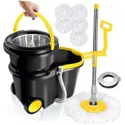 Mop and Bucket with Wringer Set, 360 Spinning Mop Bucket with Wheels for Easy