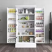 kepptory Pantry Cabinet with Adjustable Shelves and Drawer, Kitchen Cabinet Buffet Cupboards Storage for Home Office (White, 16" D x 24" W x 47" H)