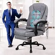 ALFORDSON Massage Office Chair with 150°Recline, Ergonomic Gaming Executive Computer Racer Chair with Adjustable Height & 360°Swivel, Home Desk Chair with Lumber Back Support Footrest, Fabric Grey
