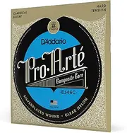 [D'Addario] Guitar Strings - Pro-Arte Classical Guitar Strings - EJ46C - Nylon Guitar Strings - Silver Plated Wrap, Composite Core, Clear Nylon Trebles - Hard Tension