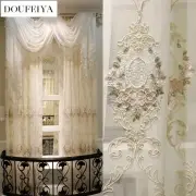 Black Floral Tulle Ruffle LaceVintage Voile Sheer CurtainsFlower Light Filtering