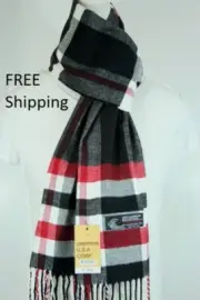 Men's Winter Scarf Check-Plaid White Black Red.Cashmere-Feel Warm Soft Unisex