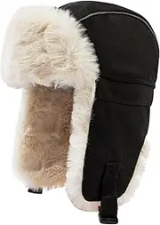 Clakllie Men Winter Trapper Trooper Eskimo Hats Ushanka Russian Aviator Pilot Cap Earflaps Unisex Warm Fur Lined Cotton Ski Bomber Hunting Hat for Skiing Skating Outdoor Sport Activities Windproof