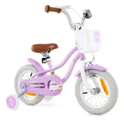 CostwayKids Bike with Front Handbrake and Rear Coaster Brake for 3-5/4-7/4-8 Years Old-Purple-12 inches