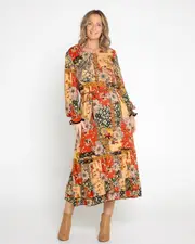 Amber Maxi Dress - Rust Patchwork