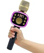 Carpool Karaoke The Mic 2.0 2021 Version, Wireless Bluetooth Karaoke Microphone with Voice Changing Effects and Duet Options, Gold