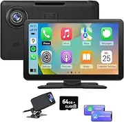 Car Stereo 9 inch Portable Car Audio Carplay Android Auto Airplay MirrorLink 4K Dash Cam + 1080P Rear Backup Camera + 64GB Micro SD Card Driving Recorder Parking Assistance