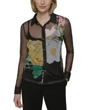 Karl Lagerfeld Paris Floral Print Mesh Shirt