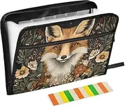 Quteprint 13 Pockets Expanding File Folder with Zipper Closure, Flowers Cute Fox Accordion File Folder with Sticky Labels, Letter Size A4 Papers Expandable File Document Organizer