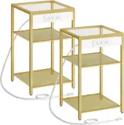HOOBRO End Tables Set of 2 with Charging Station, Side USB Gold