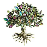 Rhinestone Tree Of Life Brooch Pin Gold Tone