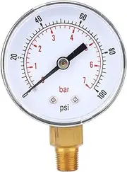 Water Pressure Gauge Glycerin Filled Pressure Gauge 50mm Dial 1/8 BSPT Bottom Connection for Garden Hose Water Pressure Testing (0-100psi 0-7bar)