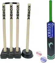 Kosma Junior Kwik Cricket Set | Crazy Cricket Set | 1 x Bat – No 5 (30”) | 2 x Balls | Wicket Stump Set with Bails | Single Stump | Black & Ivory Color | Cricket Coaching Equipment