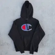 Champion Sweatshirt Mens S Small Black Reverse Weave Hoodie Big Logo Heavyweight