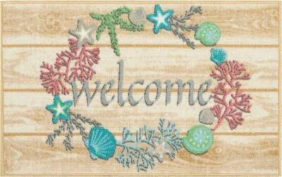 KITCHEN ACCENT RUG (nonskid)(17"x28") NAUTICAL, WELCOME SEALIFE WREATH, EE