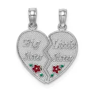 14k White Gold Enamel BIG-LITTLE SISTER Break Apart Heart Charm