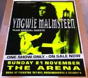 Huge YNGWIE MALMSTEEN 1999 Millenium World Tour Brisbane Poster!