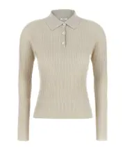 Peserico Lurex Ribbed Polo Shirt IT38 beige