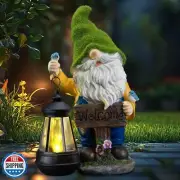 VZVXCC Garden Gnome Outdoor Statues with Solar Lights,Resin Flocked Solar Gno