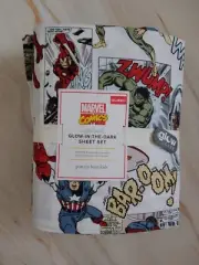 pottery barn kids Marvel Heritage Glow in the Dark Sheet Set queen original $159