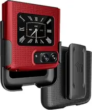 Case with Clip for Motorola RAZR 2022 Flip Phone, Nakedcellphone [Grid Texture] Slim Hard Shell Cover and [Rotating/Ratchet] Belt Hip Holster Holder Combo for Moto RAZR 3 5G - Red