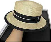 [Generic] Travel Sunscreen Flat Top Boater Hat Female British Style Sunshade Holiday Light Beach Sun Straw Hat
