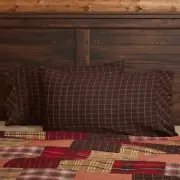 Wyatt Standard PILLOW CASE SET of 2 21X30 Espresso Brown White Windowpane Plaid