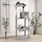 Petzly Cat Tree Tower Scratching Post Scratcher Condo House Bed 142cm Grey