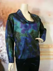 $1295 New PRINGLE Artistc Blue Green Purple Ruched Pleated Silk Shirt Top 10 6