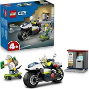 LEGO® City Police Motorcycle Chase 60455 Toy Motorbike Building Set, Imaginative Play for Kids Aged 4 and Up, Includes a Model Skateboard, ATM, Banknote and Officer and Skateboarder Minifigures