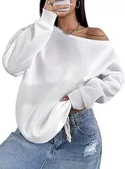 [LovelyWholesale] Women Off the Shoulder Sweatshirts Casual Long Sleeve Pullover