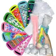 8 Ice Pop Sleeves & 100 Popsicle Bags: Freeze Ice Pop Holders and Bags, 8 Pac...