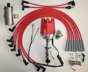 Small Cap Red FORD FE 390 427 428 HEI Distributor + Chrome Coil+Spark Plug Wires