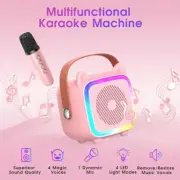 Mini Karaoke Machine Portable LED Bluetooth Speaker with 2 Wireless Microphones