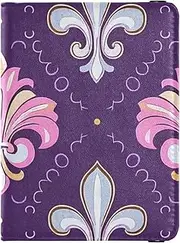 [Amooorous] Bohemian Style Lilies Purple Lirio Leather decorative travel wallet womens passport holder Wallet Combo Travel Passport Wallet With Vaccination Card Slot Ultra Slim, Bohemian style lilies purple