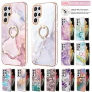 For Samsung S25 S24 S23 S22 S21 FE Ultra Note20 Case Marble Shockproof Ring Cove