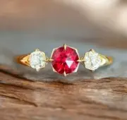2.28 Ct Round Cut Natural Ruby Diamond Anniversary Ring 14K solid Yellow gold