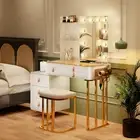 Dressing Table with Mirror and Lights - Makeup Vanity Table with Drawers & 2 She