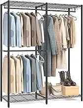 SONGMICS Clothes Rack, Wardrobe Closet, Metal Clothing Racks, Heavy-Duty Garment Rack with Adjustable Wire Shelves, Hanging Rods, Hooks, Dividable, Ink Black ULGR423B01
