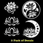 5 Pack Lotus Flower Celestial Moon Vinyl Decal Car Window Laptop Tablet Notebook