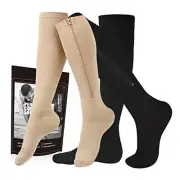 Zipper Compression Socks, 2 Pairs 15-20 mmHg Closed Toe Compression Stockings