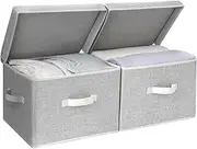 [StorageWorks] Fabric Storage Bins with lid, Decorative Boxes for Shelves, Closet Organizer Basket with Handles, Gray, Large, 2-Pack