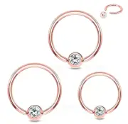 2pcs 18G Rose Gold Plated Surgical Steel CZ Captiive Bead Ring Labret Earrings
