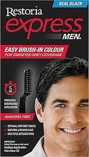Restoria Express Brush-In Hair Colour, Grey Hair Coloring For Men, Restores You Natural Look - Real Black