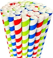 Milkshakes Straws,Paper Smoothie Straws 9mm Wide Disposable Biodegradable Drinking Straws for Slushies Bubble Boba Tea Juice Jumbo Shakes Malts Frozen Drinks,Birthday Party Accessories,66PCS Stripes